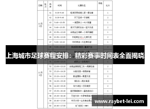 上海城市足球赛程安排：精彩赛事时间表全面揭晓